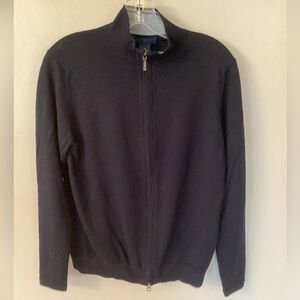 JOSEPH & LYMAN MENS SMALL NAVY BLUE ITALIAN MERINO WOOL FULL ZIP SWEATER